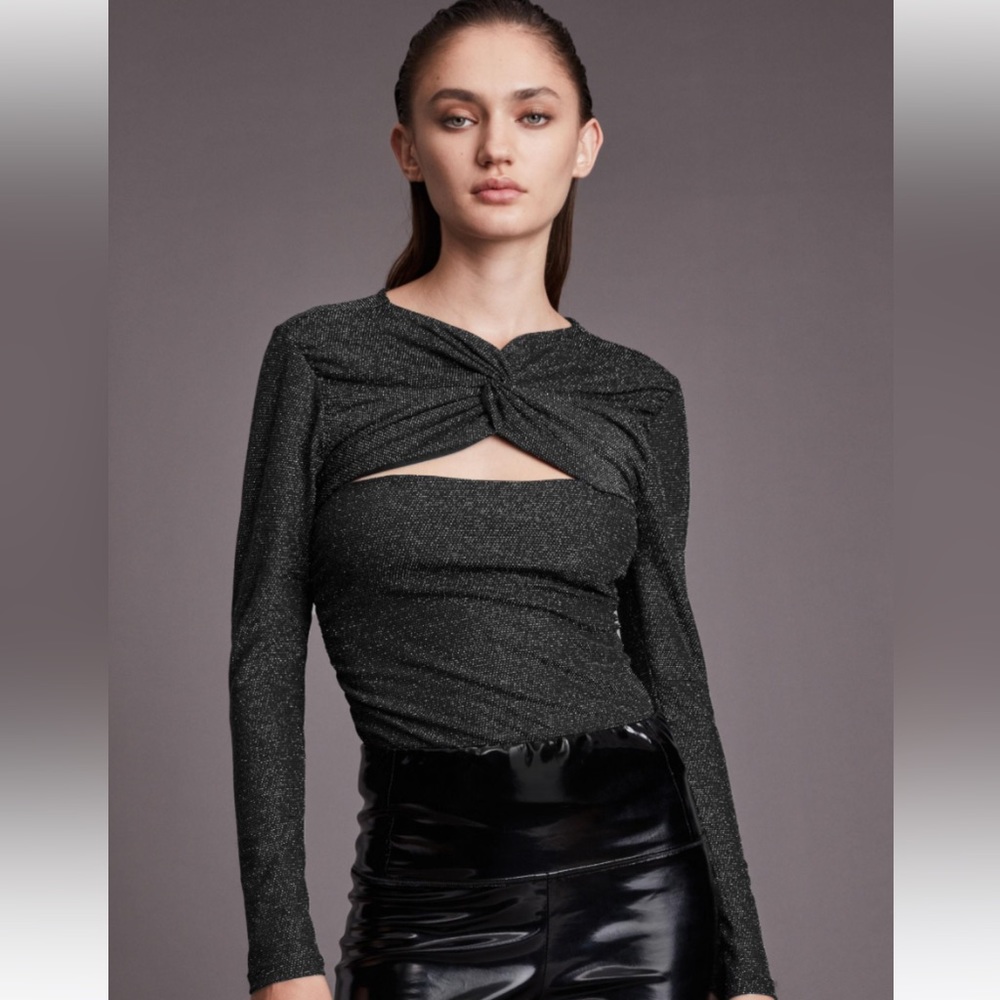 ALLSAINTS NWT $92 Caelum Metallic Sparkle Cut Out Stretch Top Size US 10, NWT
